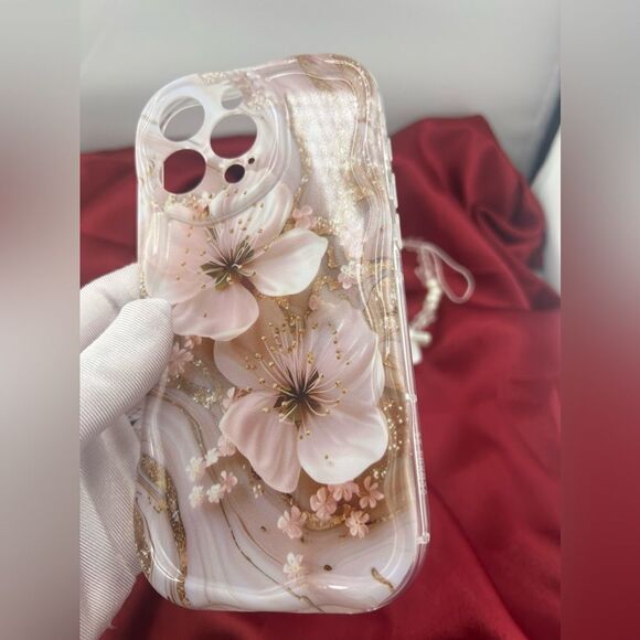 Floral Pearl Phone Case iphone 16 pro max- Cream and Gold - Picture 6 of 7